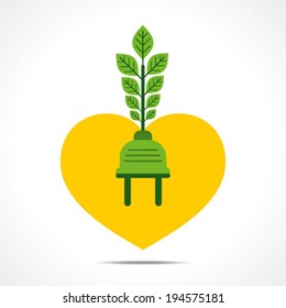 creative heart and green plant plug connect concept vector