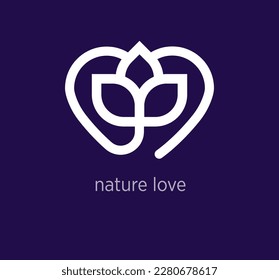 Creative heart inside flower logo design. Organic lifestyle logo template. vector.