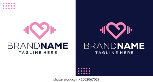 Creative Heart Logo With Fitness Barbell, Design Inspiration, Illustration, Vector