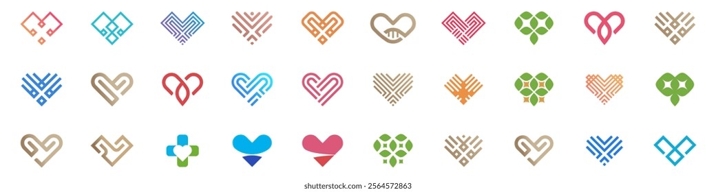 creative Heart, love, logo design vector. romance or valentine's day red heart. Heart vector icons. Artistic red heart love symbols isolated editable vector.