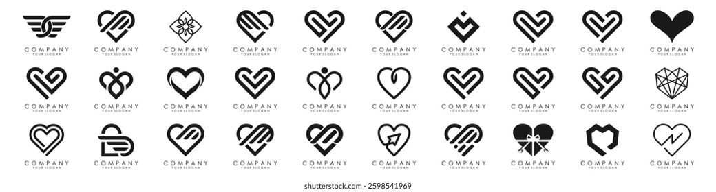 creative Heart, love, logo design vector. romance or valentine's day red heart. Heart vector icons. Artistic red heart love symbols isolated editable vector.