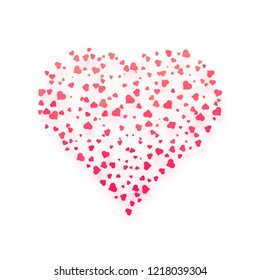 Creative heart made by tiny pink hearts on white background. Can be used for as greeting card.