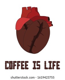 Creative heart made of coffee beans to love in life