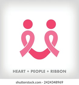 Creative heart, ribbon and people logo. Unique creative colors. Awareness and healthcare institution logo template. vector.