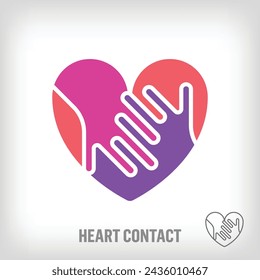 Creative heart shaking hands logo. Uniquely designed color transitions. Health and family together logo template moving towards the top. vector.