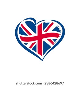 Creative heart shape with flag of the United Kingdom of Great Britain. Love UK icon concept. Sport or travel symbol. Internet button. Badge design. T shirt graphic. Emblem template. Welcome to London.