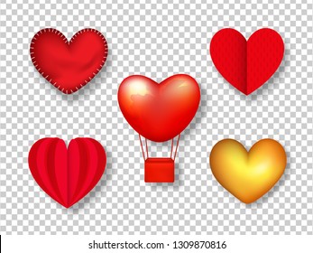 Creative heart shape with hot air balloons on transparent background for Valentine's Day celebration.