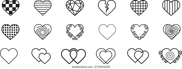 Colección creativa del icono de la forma del corazón para los oficios del diseño de la Boda del romance del amor y la publicidad moderna de la marca