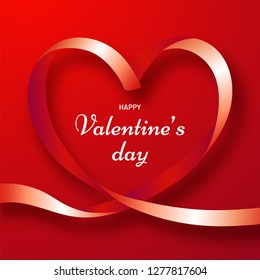 Creative heart shape made by ribbon with stylish lettering of valentine's day. Can be used as greeting card design.