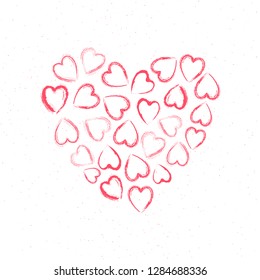 Creative heart shape made by tiny hearts on white background for Valentine's Day greeting card design.