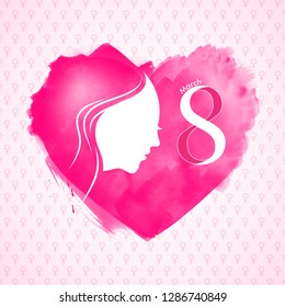 Creative heart shape made by brush stroke with illustration of woman face for 8 march women's day greeting card design.