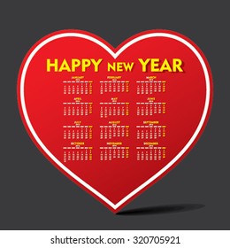 creative heart shape new year calendar 2016 design vector