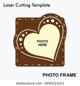 Creative Heart shaped laser cut photo frame with 1 photo. Home decor wooden sublimation frame template. Suitable for wedding gifts. Laser cut photo frame template design for mdf and acrylic cutting. svg