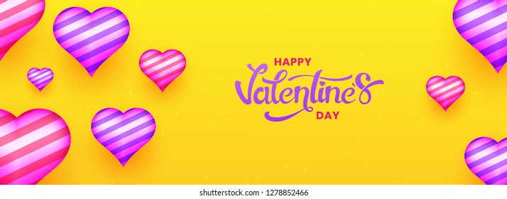 Creative heart shapes decorated header or banner design with stylish lettering of Valentine's Day.