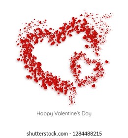 Creative heart shapes made by tiny hearts on white background for Happy Valentine's Day greeting card design.