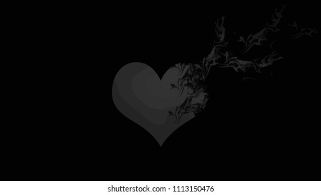 a creative heart symbol, scattering effect in the dark background