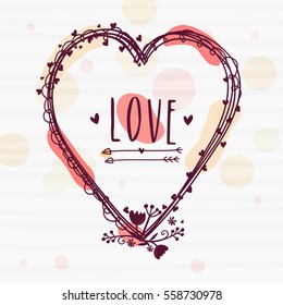 Kreatives Herz mit Textliebe, Grußkarte für Valentinstag Feier.