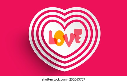 Corazón creativo con texto Amor por Feliz Día de San Valentín celebración con fondo rosado.