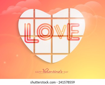 Creative heart with text Love on colorful romantic background for Happy Valentine's Day celebration.