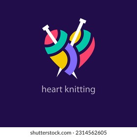 Creative heart yarn logo design. Unique design color transitions. Unique love knitting logo template. vector