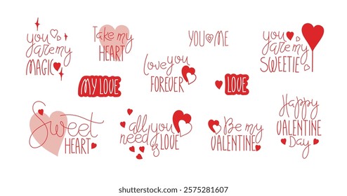 Creative heart-themed Valentine Day designs featuring love messages and symbols