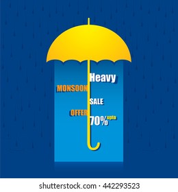 creative heavy monsoon offer banner under umbrella design vector