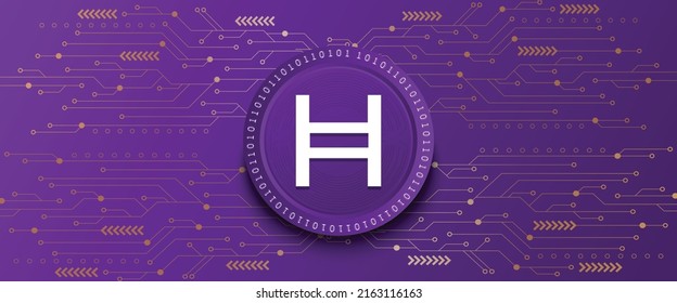 Tecnología de cadena de bloques HBAR de Hedera creativa basada en la criptomoneda banner de moneda e ilustración de vector de fondo