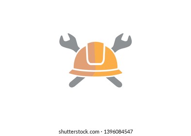 Creative Helmet Engineer Wrench Logo Design Illustration