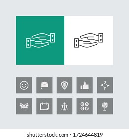 Creative Helping Hands Line Icon mit Bonus Icons. 