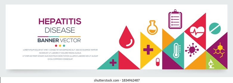 Enfermedad creativa (Hepatitis) Banner Word with Icons ,Vector ilustración.	