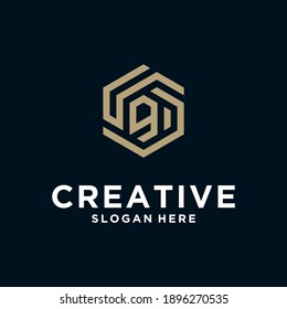 hexágono creativo con una combinación de números plantilla de diseño de logotipo