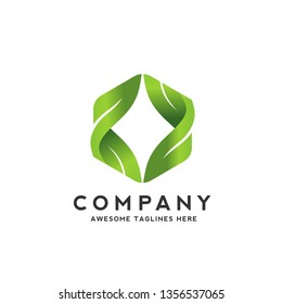 creative hexagon leaf ecology nature element vector