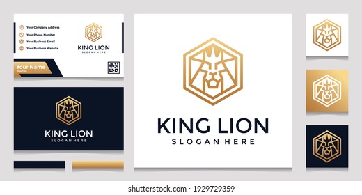 creative hexagon with lion concept logo inspiration. and business card designs