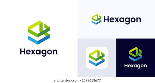 Creative Hexagon logo icon design with 3D box cube used flat color style, Creative abstract letter B or S logo design, Initial Letter symbol B hexagon vector illustration template inspiration
