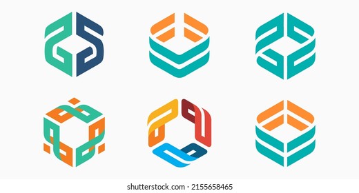 creative hexagon logo icon set. simple cube design vector illustration