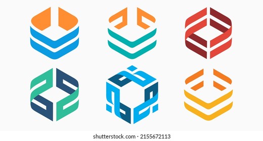 conjunto de iconos del logotipo de hexágono creativo. ilustración vectorial de diseño de cubo simple