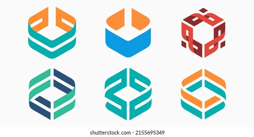 creative hexagon logo icon set. simple cube design vector illustration
