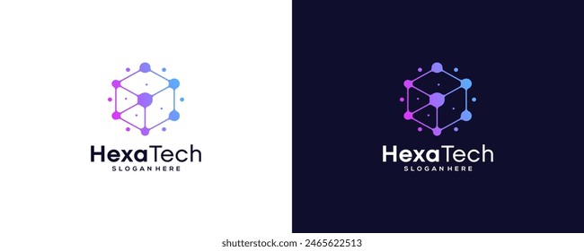 Creative hexagon technology logo design inspiration collection, vector illustration