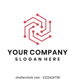 Creative hexagon wiring diagram technology logo design vector for business company