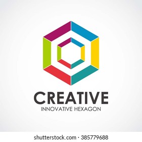 Creative hexagonal of colorful line abstract vector and logo design or template innovative rectangle business icon of company identity symbol concept