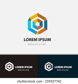 Creative hexagonal icon. Modern logo design for your company. Geometric shape with lines. Vector illustration.