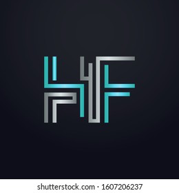 Creative HF letter with maze linear style. Modern logo symbol for business corporate. Blue and white logo on blue dark background. Square shape, colorful, linked and technology. Unusual design vector.