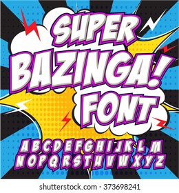 Creative high detail comic font. Alphabet in the style of comics, pop art. Letters and figures for decoration of kids' illustrations, websites, posters, comics and banners.