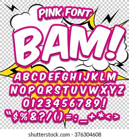 Creative high detail comic font. Alphabet in the style of comics, pop art. Letters and figures for decoration of kids' illustrations, websites, posters, comics and banners.