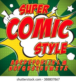 Creative high detail comic font. Alphabet in the style of comics, pop art. Letters and figures for decoration of kids' illustrations, websites, posters, comics and banners.
