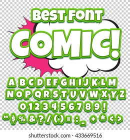 Fuente cómica creativa de alto detalle. Letras y figuras para decoración de ilustraciones infantiles, Sitios web, carteles, cómics y Anuncios.
