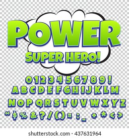 Creative high detail comic font. Alphabet in the style of comics, pop art. Letters and figures for decoration of kids' illustrations, websites, posters, comics and banners.