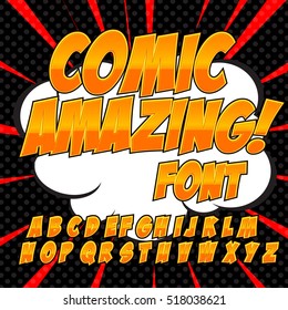 Creative high detail comic font. Alphabet of comics, pop art. Letters and figures for decoration of kids' illustrations, websites, posters, comics and banners.