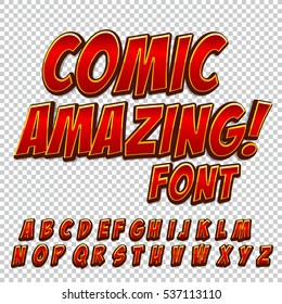 Creative high detail comic font. Alphabet of comics, pop art. Letters and figures for decoration of kids' illustrations, websites, posters, comics and banners.