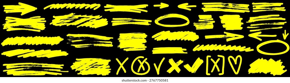 Creative highlight and marker frame underline and strikethrough, highlight and marker guide line, strike, x and stroke flow.